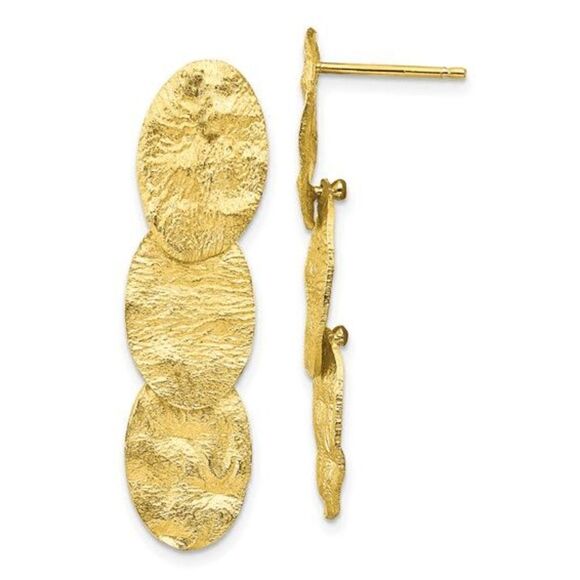 Leslie's Sterling Silver Gold-tone Textured Dangle Earrings - Picture 3 of 8